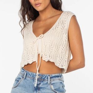 NWT Roxy Beach Bound Tie Front Crochet Vest Sweater